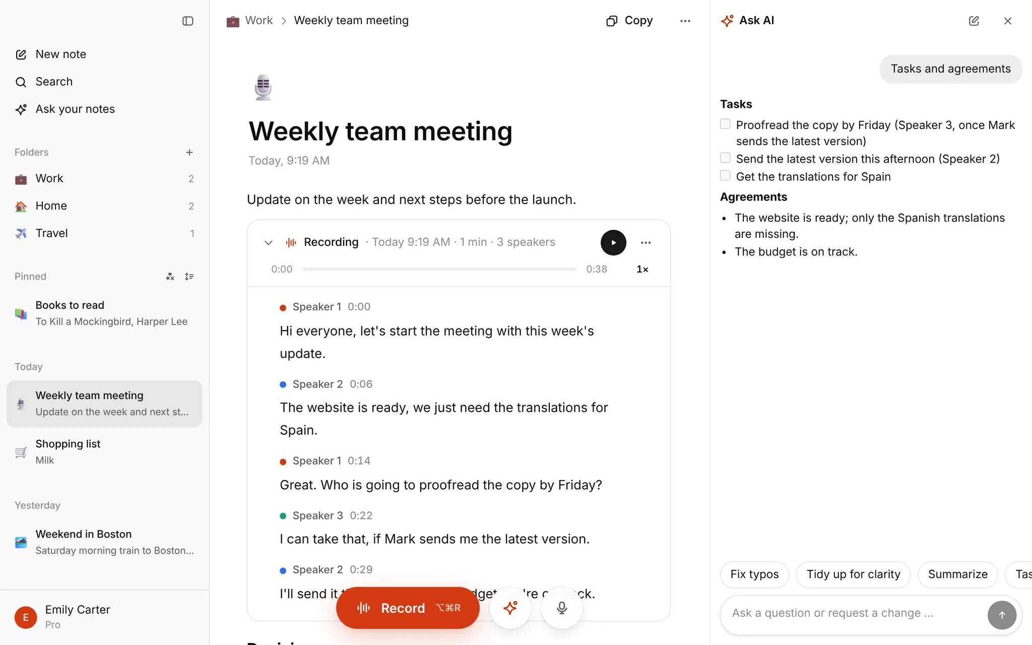 Meeting minutes without typing through the meeting